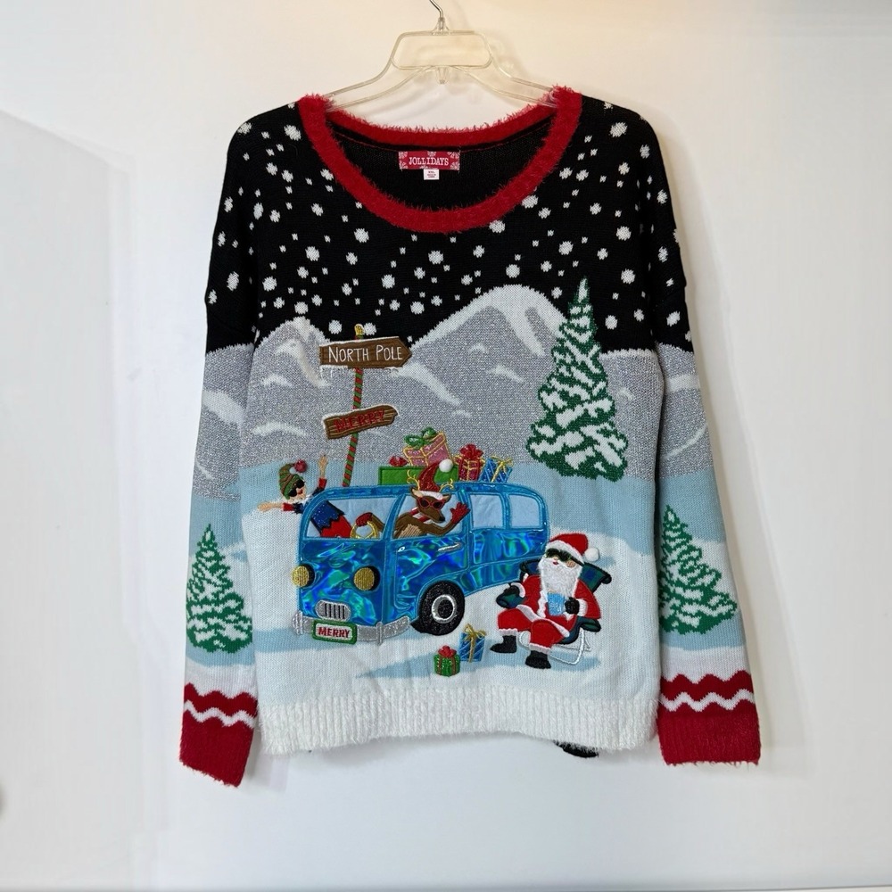 Jollidays Ugly Christmas Sweater Santa Road Trip Colorful Womens XXL